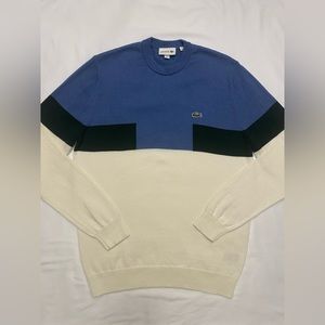 Lacoste - Mens Tricolor Crew Neck Sweater in Pale Blue & Cream w/ Green - Size L
